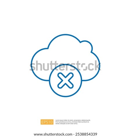 A simple blue outline of a cloud with a cross symbol inside, indicating a 'not available' or 'error' status related to cloud services.