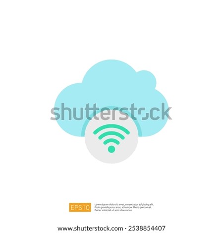 A simple graphic depicting a cloud with a wireless signal icon, symbolizing cloud computing and connectivity.