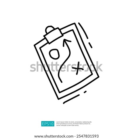 A simple illustration of a clipboard displaying a strategy or plan, featuring a path and an 