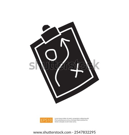 A simple illustration of a clipboard with a map-like design featuring an 'X' marking a spot and a path leading to it, suggesting navigation or planning.