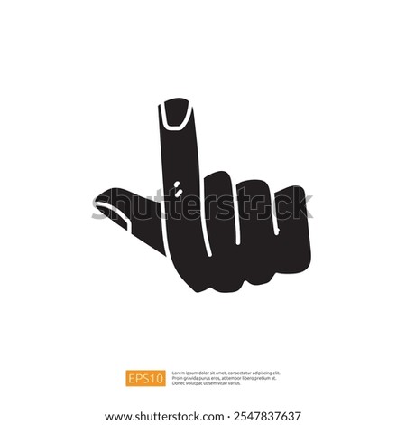 A stylized, black silhouette of a raised index finger, symbolizing a gesture of 