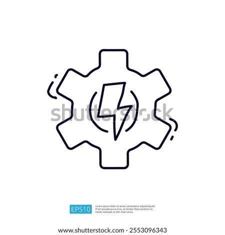 The image depicts a stylized gear with a lightning bolt inside, symbolizing energy and technology, often used in contexts related to power or mechanics.