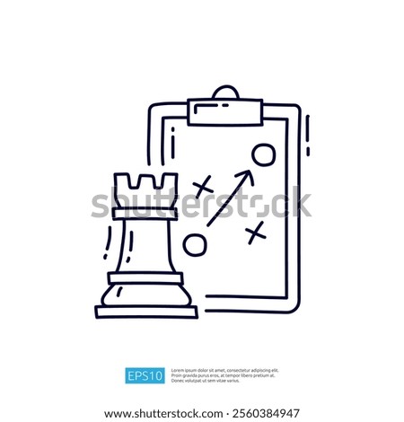 The image features a chess rook beside a clipboard with strategic markings, symbolizing planning and tactics in a game or competitive scenario.