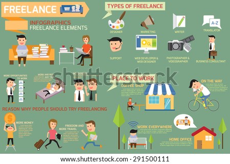 business man and woman in freelance infographic elements, vector illustration.