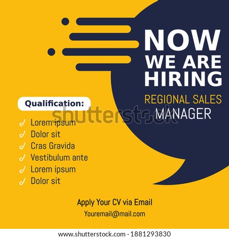  Job vacancy design poster. We are hiring post feed on square design. Open recruitment regional sales manager design template. Social media find a job layout