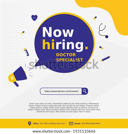 Creative social media post feed design. We are hiring doctor specialist, banner, poster, announcement job for hospital