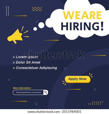 Job positions for job vacancy design. We are hiring post feed on square design. Open recruitment design template. Social media find a job layout