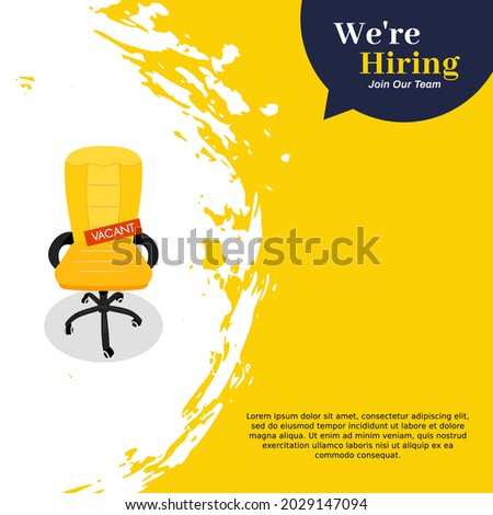 Job recruitment design for companies. Simple square social media layout with office chair. We are hiring banner, poster, background template. Grunge, dirty, rough, grungy, paint, material, splatter