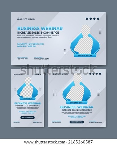Set of webinar business banners. Layout templates for stories, thumbnail screens waiting for live video streams, and square banners for social media posts. Digital marketing vector illustration.