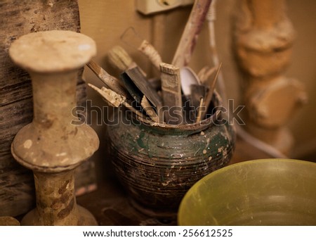 workshop, tools, ceramics and clay