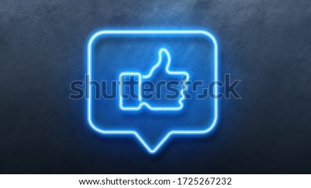 Like thumb up Icon in convesation Neon animation. Light Glowing blue Bright Symbol with Dark Background.
