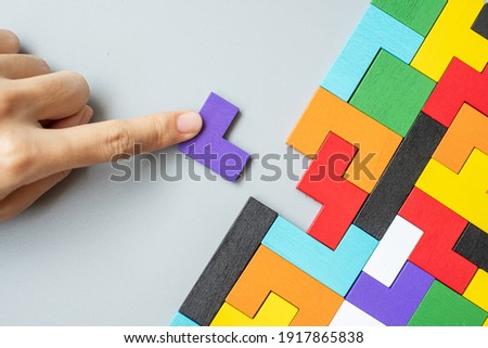 Similar – Image, Stock Photo Wooden puzzle pieces as background