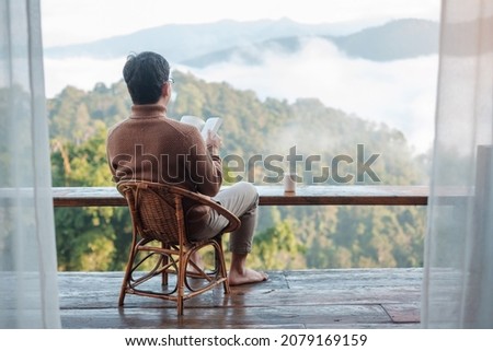 Similar – Image, Stock Photo People looking from balcony to landscape