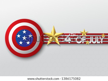 Gold star and Shield of independence day usa celebration banner template . Vector. illustration.on Hexagon blue background.