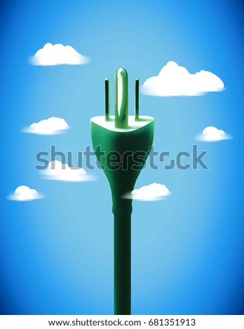 Similar – Image, Stock Photo Illustration, 3 prongs American energy plug, in sky, clouds, internet of things