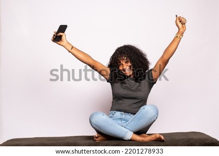 Similar – Image, Stock Photo Woman delighting in views near lake and mountains