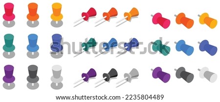 Set of colored push pins.3d. vector	