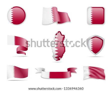 Qatar flags collection. Flags and outline of the country vector illustration set