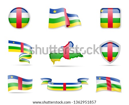 Central African Republic flags collection. Flags and outline of the country vector illustration set