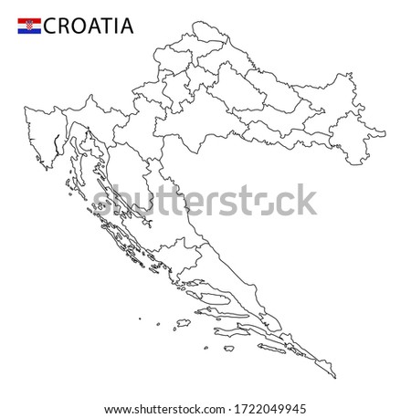 Croatia map, black and white detailed outline regions of the country. Vector illustration