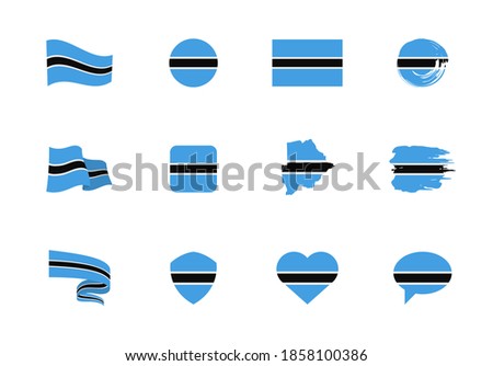 Botswana flag - flat collection. Flags of different shaped twelve flat icons. Vector illustration set