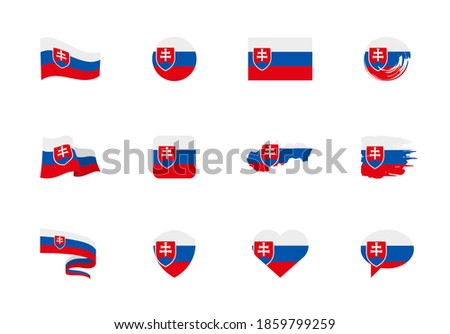 Slovakia flag - flat collection. Flags of different shaped twelve flat icons. Vector illustration set