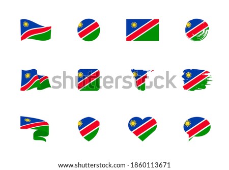 Namibia flag - flat collection. Flags of different shaped twelve flat icons. Vector illustration set