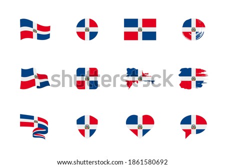 Dominican Republic flag - flat collection. Flags of different shaped twelve flat icons. Vector illustration set