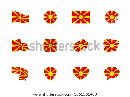 Macedonia flag - flat collection. Flags of different shaped twelve flat icons. Vector illustration set
