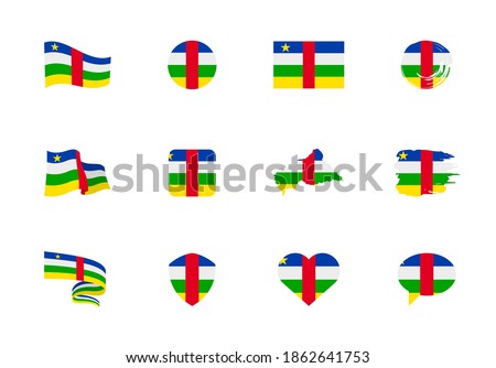 Central African Republic flag - flat collection. Flags of different shaped twelve flat icons. Vector illustration set