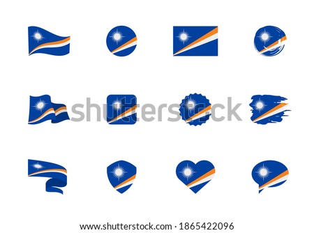 Marshall Islands flag - flat collection. Flags of different shaped twelve flat icons. Vector illustration set