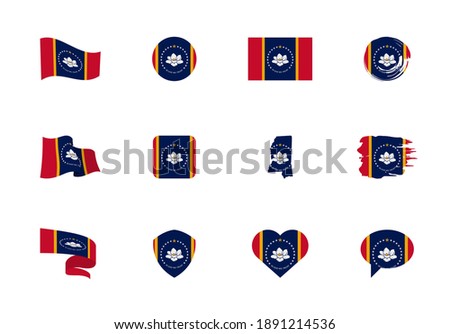 Mississippi - flat collection of US states flags. Flags of twelve flat icons of various shapes. Set of vector illustrations