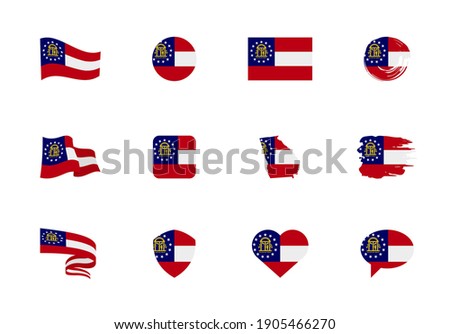 Georgia - flat collection of US states flags. Flags of twelve flat icons of various shapes. Set of vector illustrations