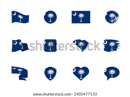 South Carolina - flat collection of US states flags. Flags of twelve flat icons of various shapes. Set of vector illustrations