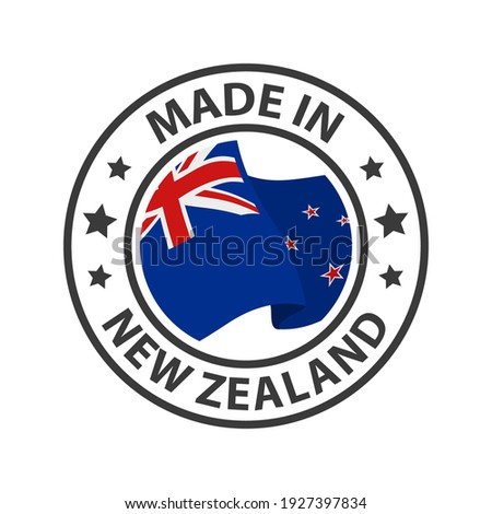 Made in New Zealand icon. Stamp made in with country flag