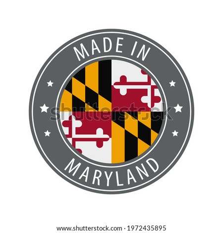 Made in Maryland icon. Gray stamp with a round state flag.