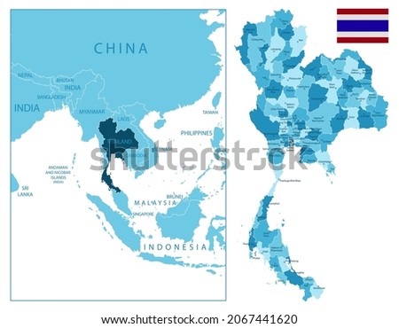 Thailand - highly detailed blue map. Vector illustration