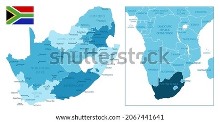 South Africa - highly detailed blue map. Vector illustration