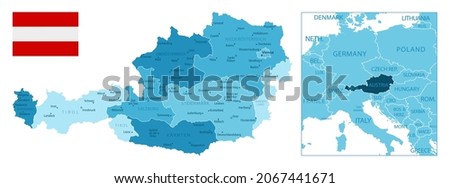 Austria - highly detailed blue map. Vector illustration