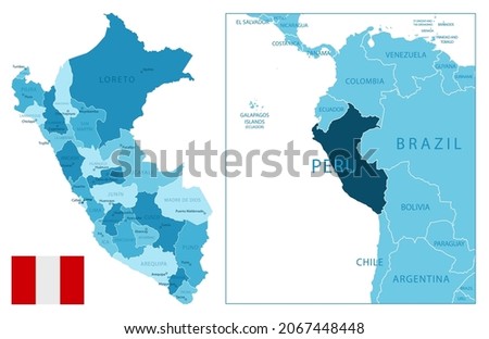 Peru - highly detailed blue map. Vector illustration