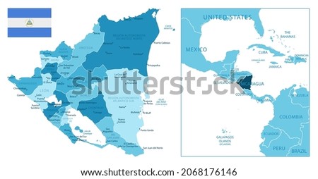 Nicaragua - highly detailed blue map. Vector illustration