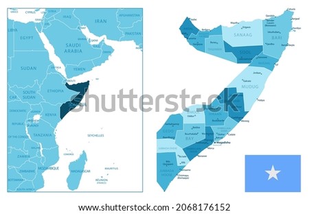 Somalia - highly detailed blue map. Vector illustration