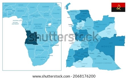 Angola - highly detailed blue map. Vector illustration