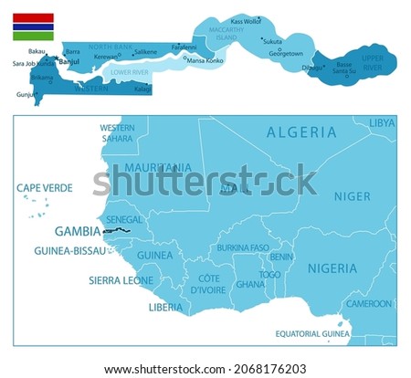 Gambia - highly detailed blue map. Vector illustration