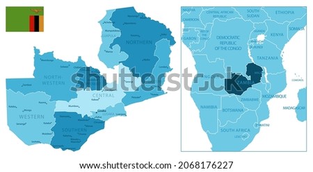 Zambia - highly detailed blue map. Vector illustration