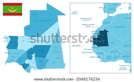 Mauritania - highly detailed blue map. Vector illustration