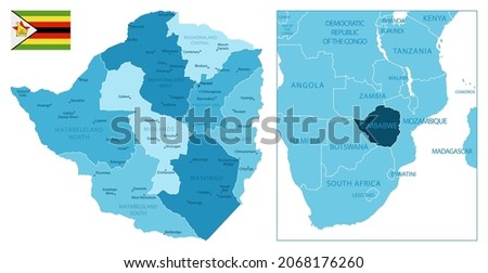 Zimbabwe - highly detailed blue map. Vector illustration
