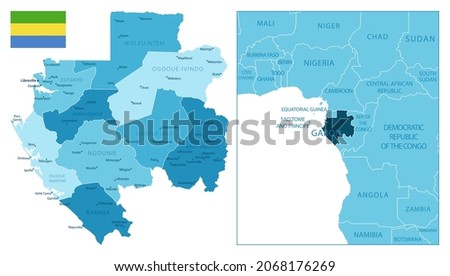 Gabon - highly detailed blue map. Vector illustration
