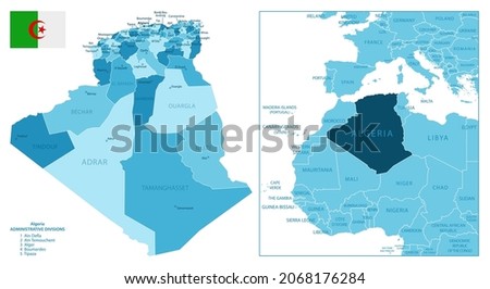Algeria - highly detailed blue map. Vector illustration