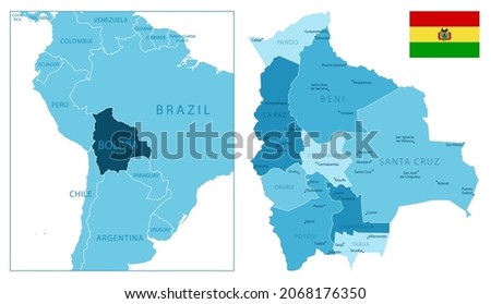 Bolivia - highly detailed blue map. Vector illustration